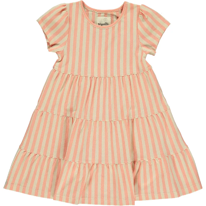 Iona Dress in Coral Cream Stripe