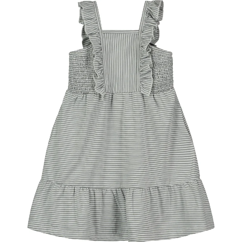 Ameera Dress in Grey White Stripe