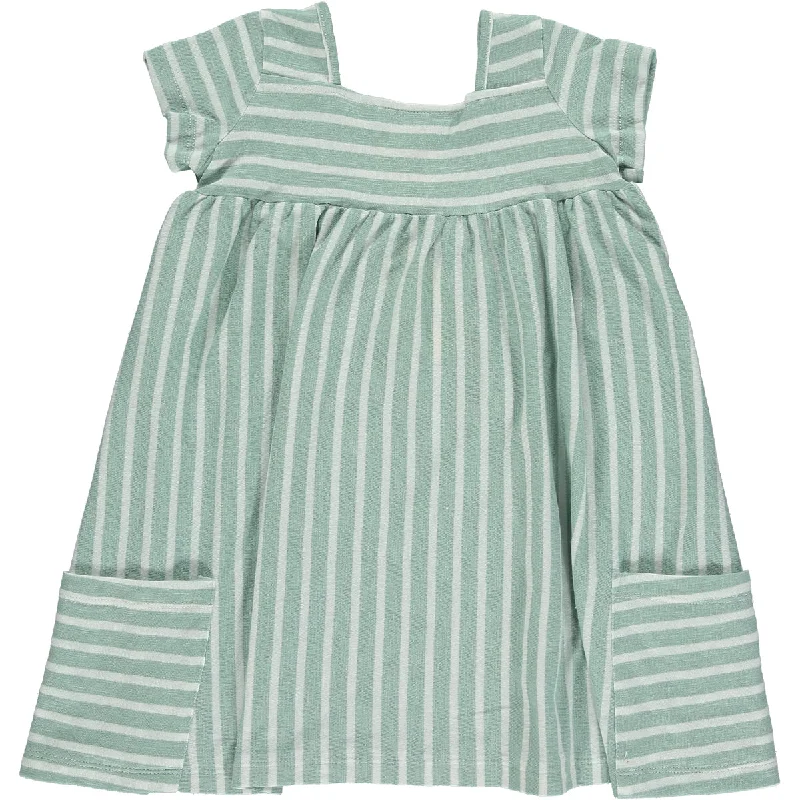 Rylie Dress in Green Ivory Stripe
