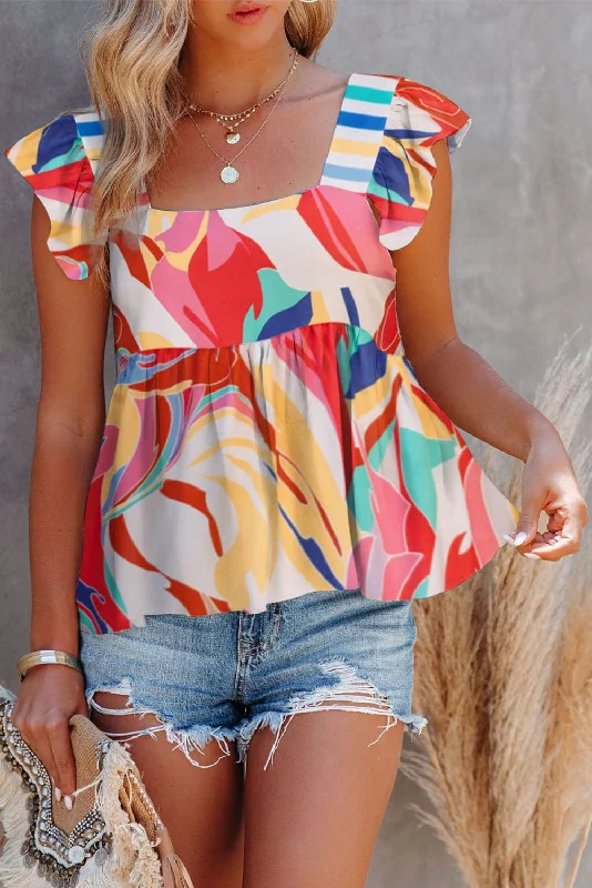 Abstract Print Square Neck Multicolor Tank Top graphic tank top