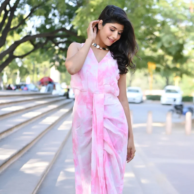 Pink Halter Tye Dye Drape Dress