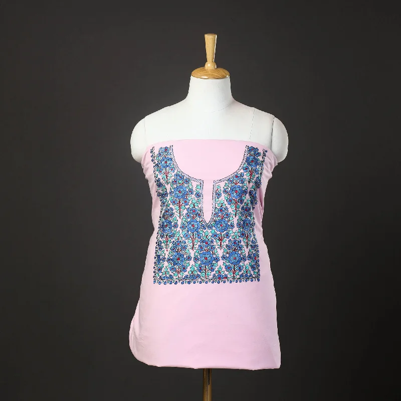 Light Purple - 2pc Kashida Hand Embroidery Cotton Dress Material 46