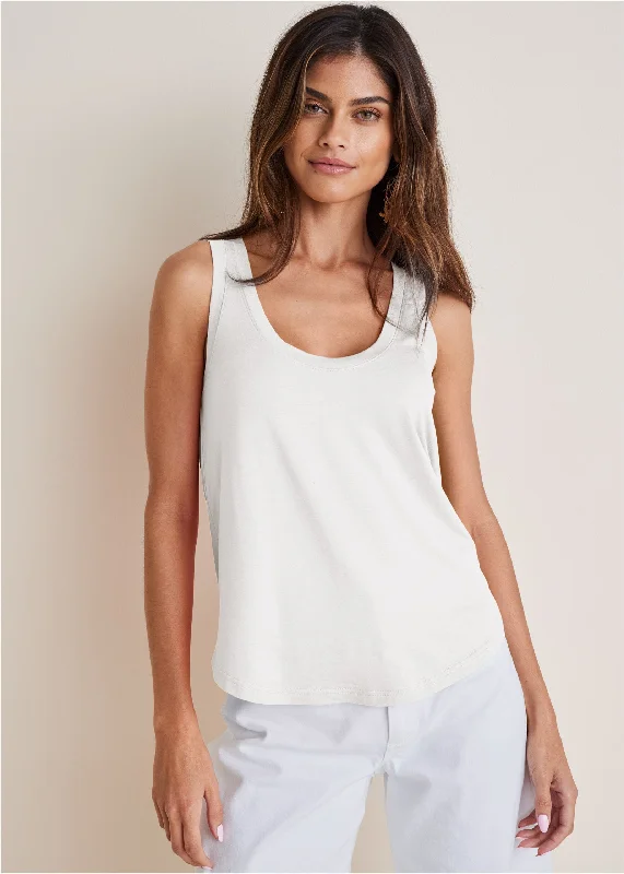 Scoop Neck Tank - Off White spandex blend tank