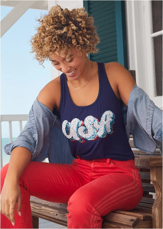 Americana Sequin Tank Top - Blue Multi lavender tank top