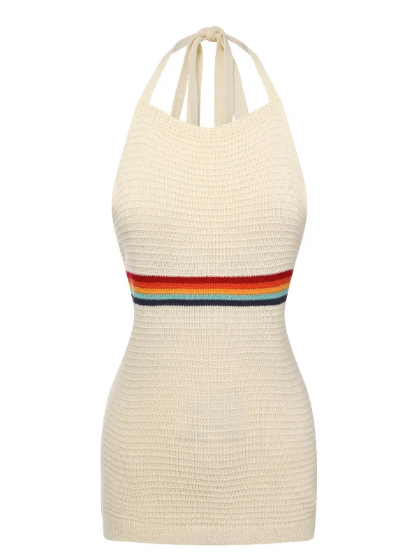1950s Rainbow Stripe Knit Tank Top mint tank top