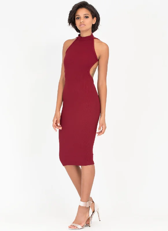 Called It Ribbed Open Back Choker Dress