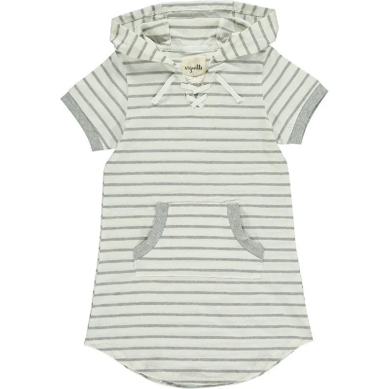 Tracey Dress in Grey Ivory Stripe