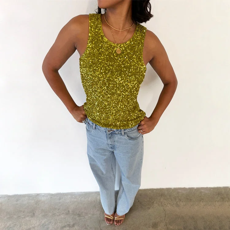 Lime Sequin Tank Top ivory tank top