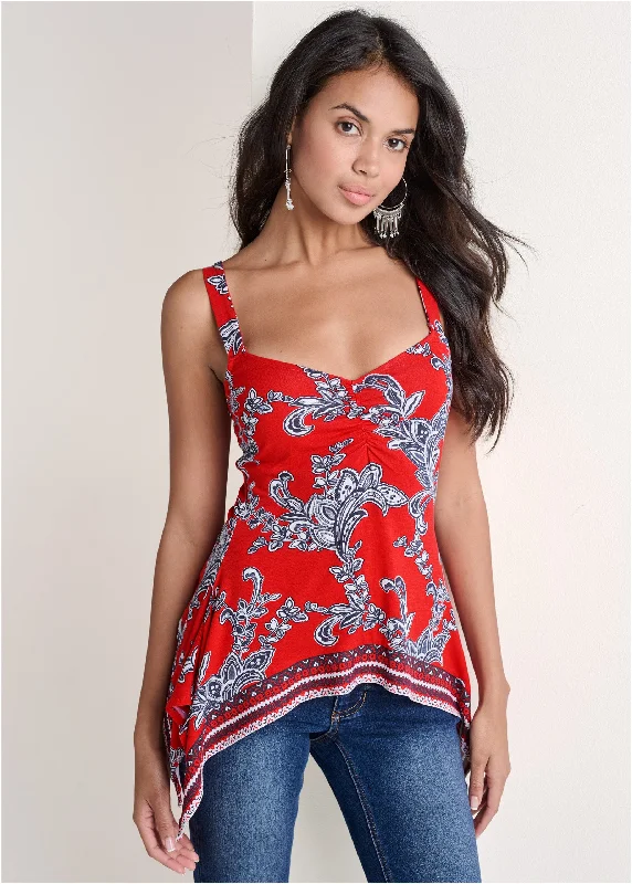 Paisley And Patriotic Tank - Red And Blue ivory tank top