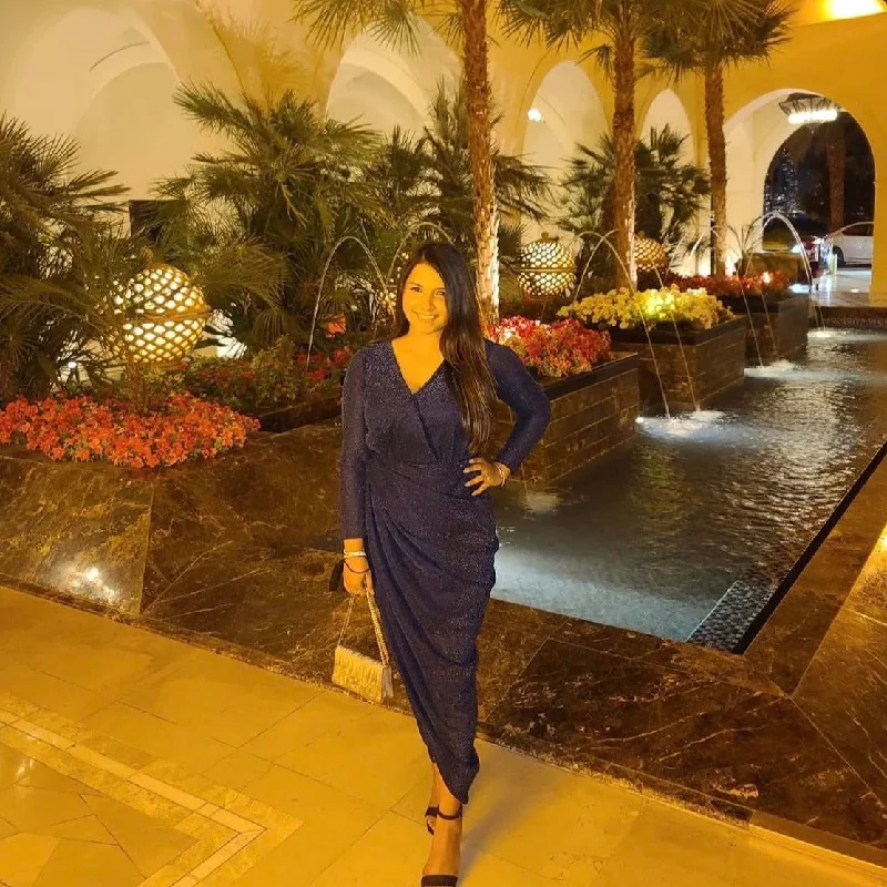 Midnight Blue Shimmer Drape Dress