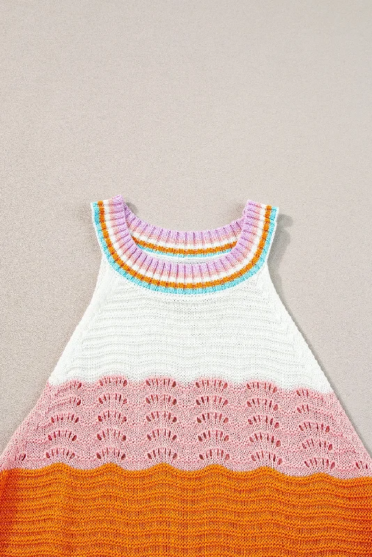 Rainbow Knit Tank with High Neckline low neck tank