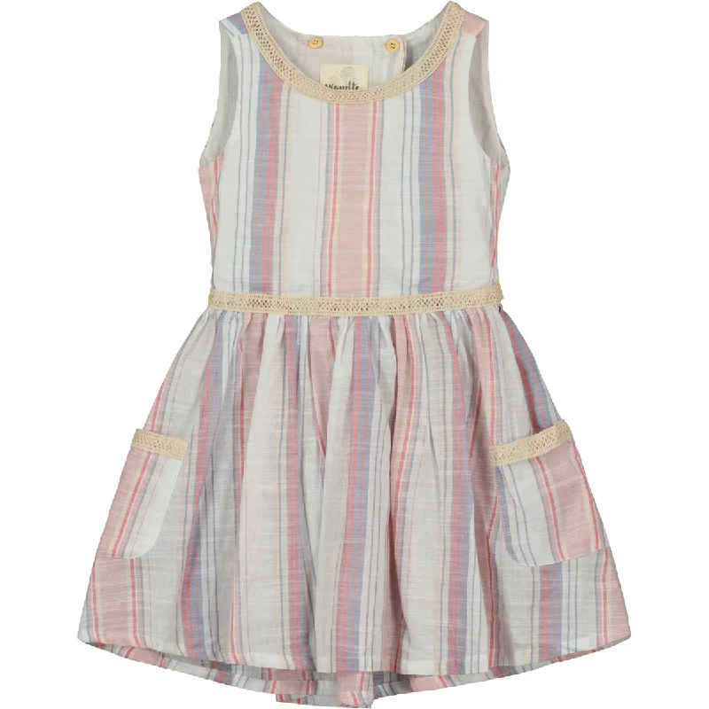 Nina Dress in Red Pink Navy Stripe