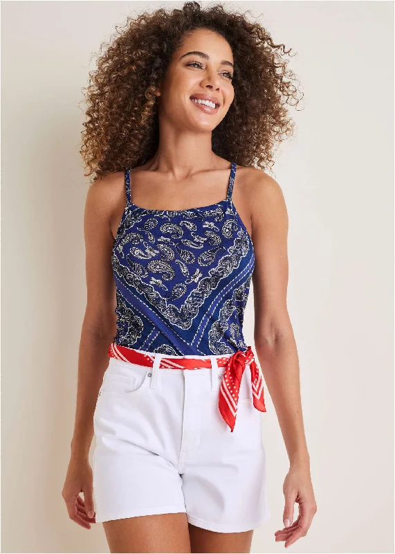 Bandana Print Tank - Bandana Blue crew neck tank