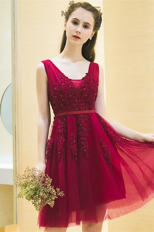 Plunging V Neck Beaded Appliques Sleeveless Mini Formal Dress with Sash