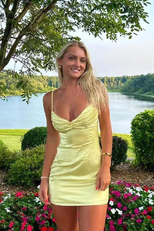 Yellow Tight Spaghetti Strap Homecoming Dress