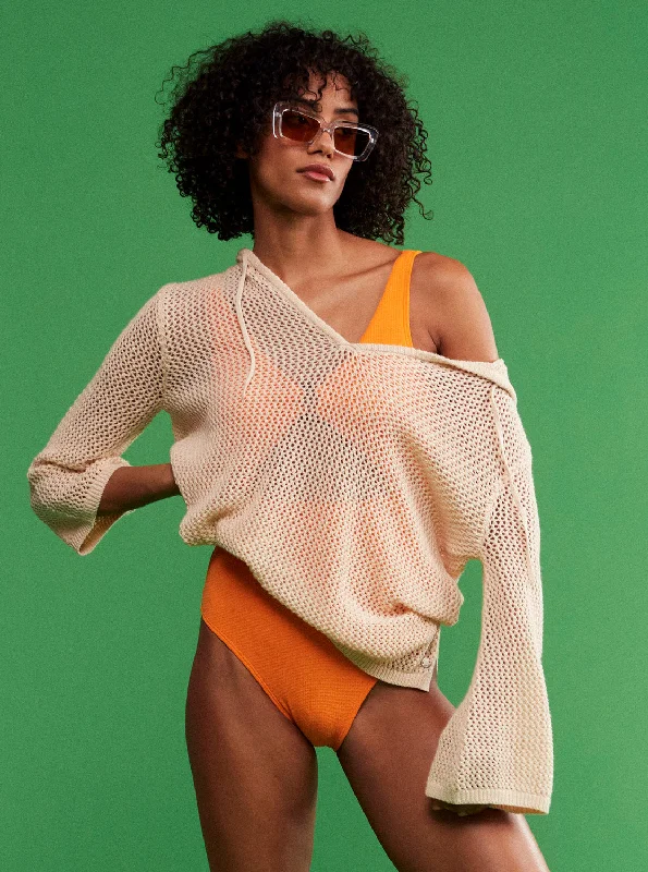 After Beach Break Poncho Hoodie - Tapioca