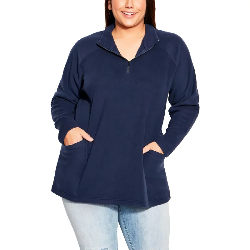 Avenue Womens Plus Zipper Fleece Tunic Sweater