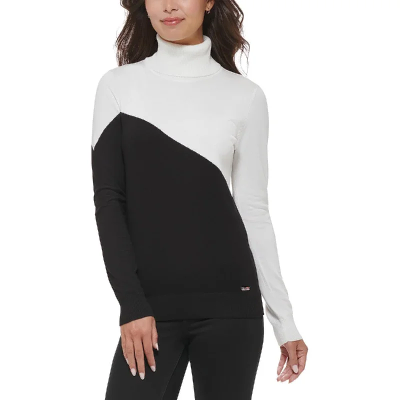 Calvin Klein Womens Colorblock Knit Turtleneck Sweater