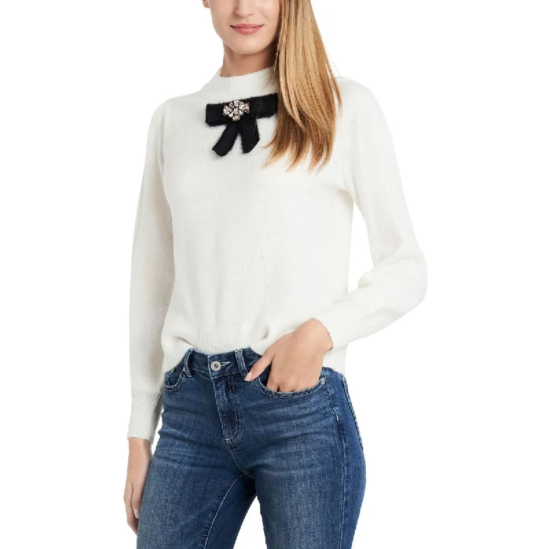 CeCe Womens Bow Mock Neck Sweater