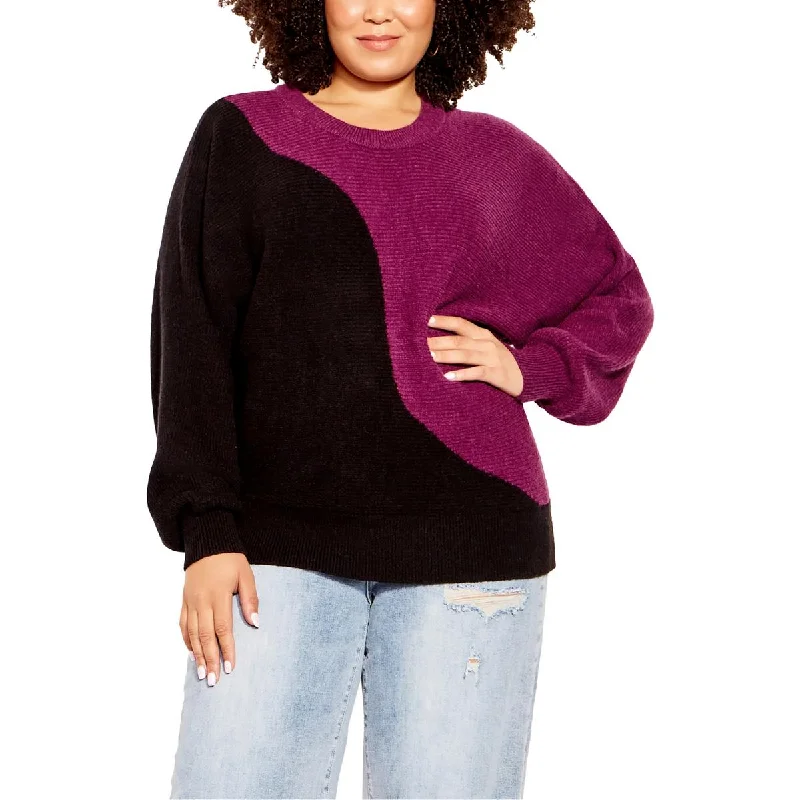 City Chic Womens Plus Knit Colorblock Crewneck Sweater