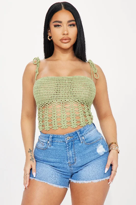 Feelin' The Coast Crochet Top - Green