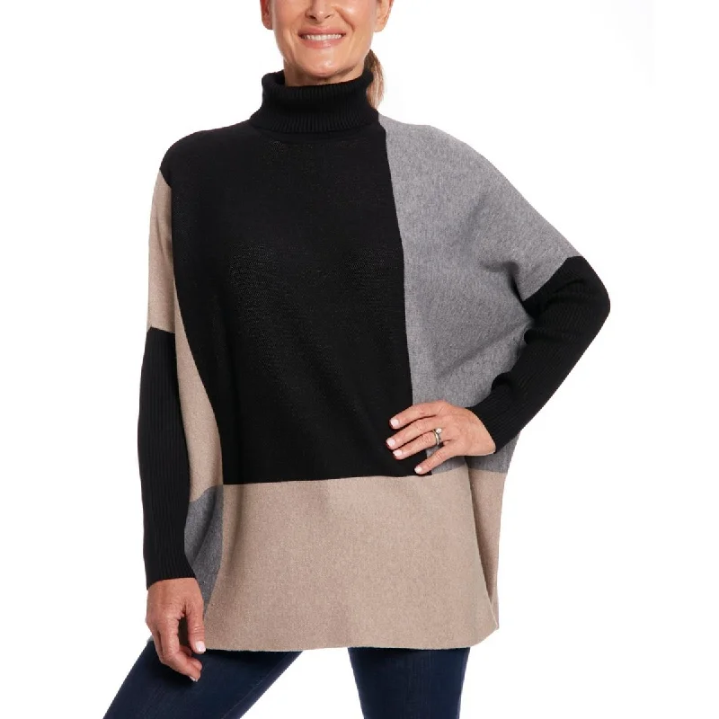 Joseph A. Womens Colorblock Turtleneck Sweater