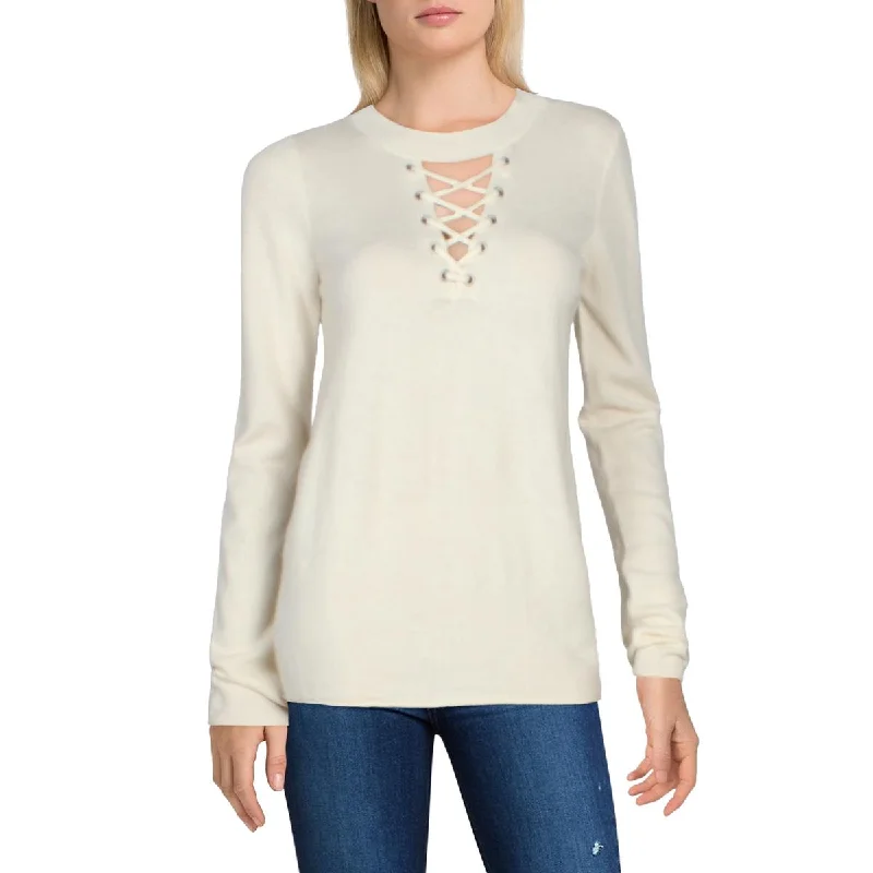 n:PHILANTHROPY Womens Wool Blend Lace-Up Pullover Sweater