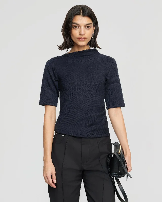 Pauline Ribbed Asymmetric-Neck Top