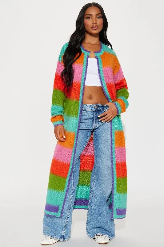 Poppy Striped Long Cardigan - Multi Color