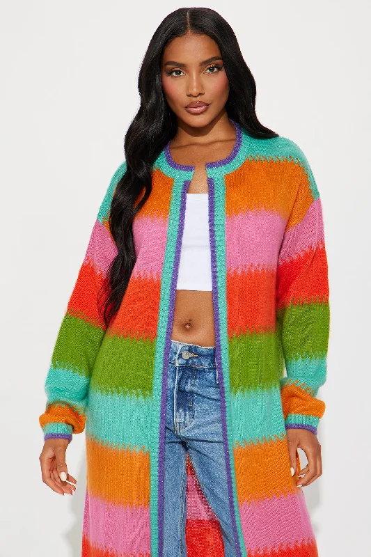 Poppy Striped Long Cardigan - Multi Color