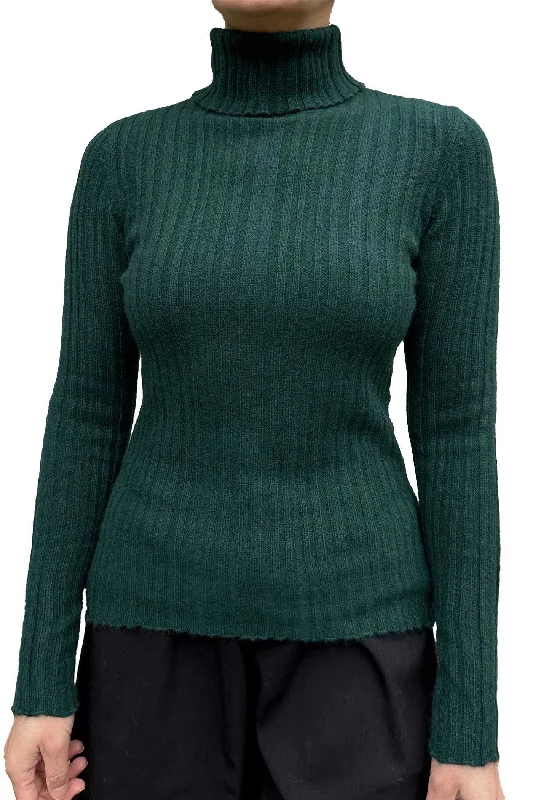 Ribbed cashmere roll neck in bottle green