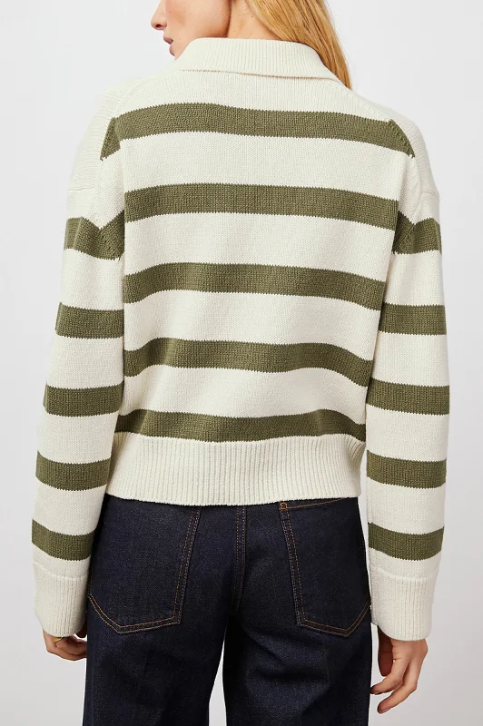 SHAE SWEATER - IVORY OLIVE STRIPE