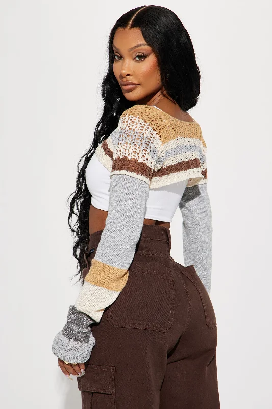 Skyline Stripe Cropped Sweater Shrug - Multi Color