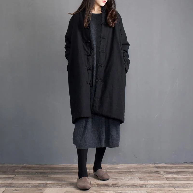 Autumn Winter Linen Cotton-padded Mid-length Thick Coat