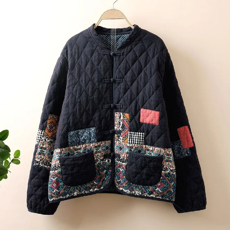 Babakud National Style Patchwork Loose Casual Thick Coat