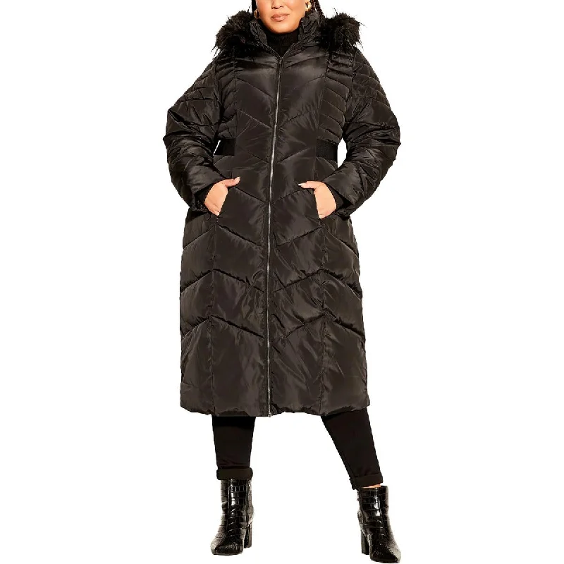 CCX Womens Plus Faux Fur Trim  Puffer Jacket