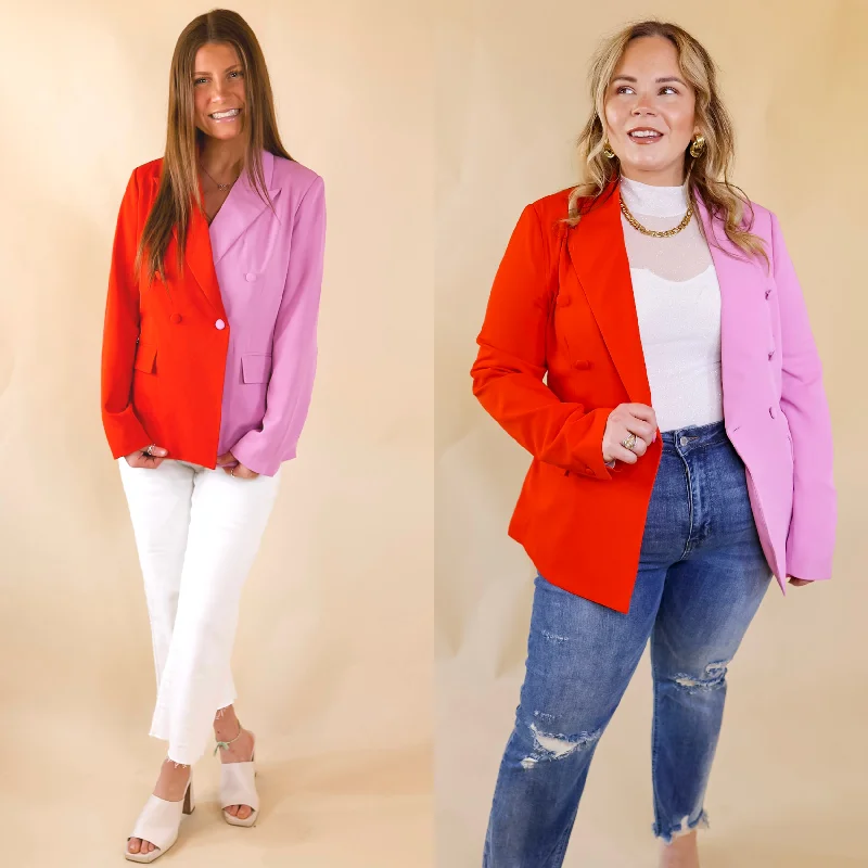 My Only Desire Color Block Button Up Blazer in Red and Pink