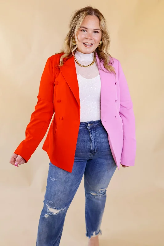 My Only Desire Color Block Button Up Blazer in Red and Pink