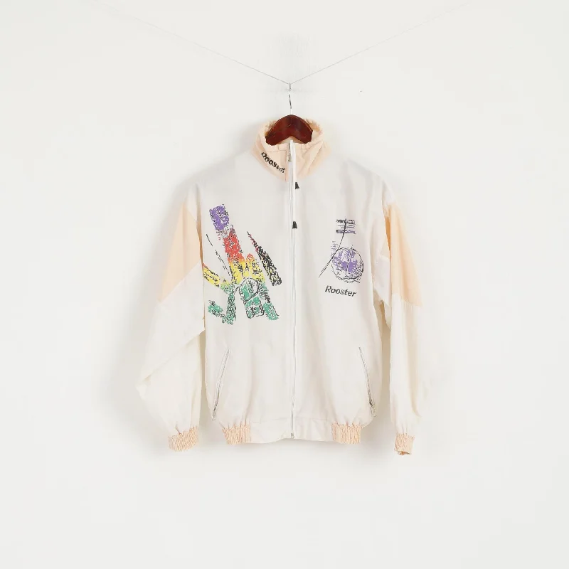 Rooster Women M Jacket Cream Tennis Festival Full Zipper Vintage 90s Germany Mode Top