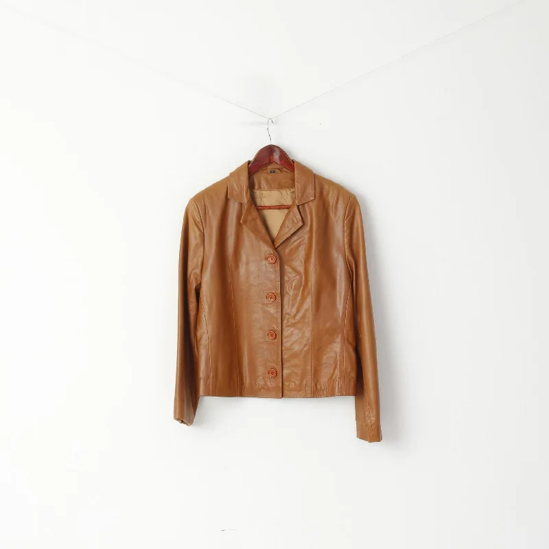 Vintage Women M Jacket Brown Leather Single Breasted Casual Blazer Top