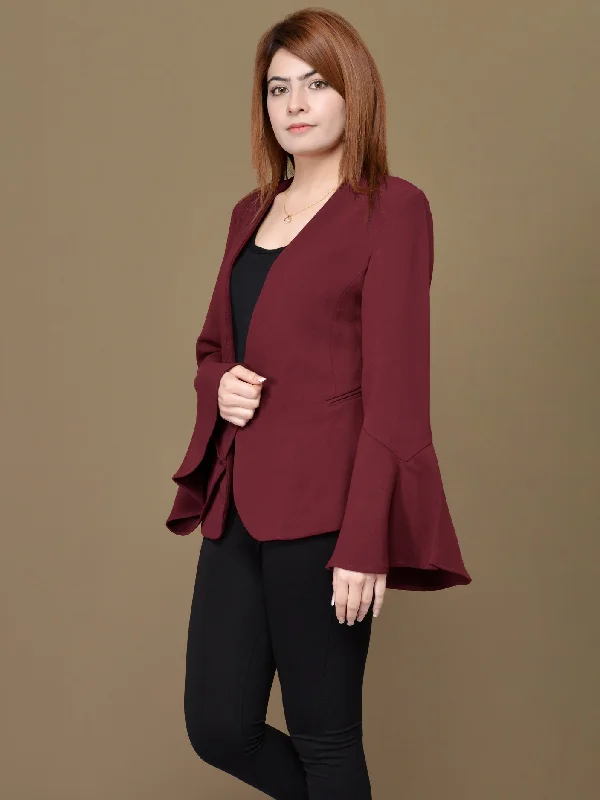 Ruffle Sleeved Coat - Maroon