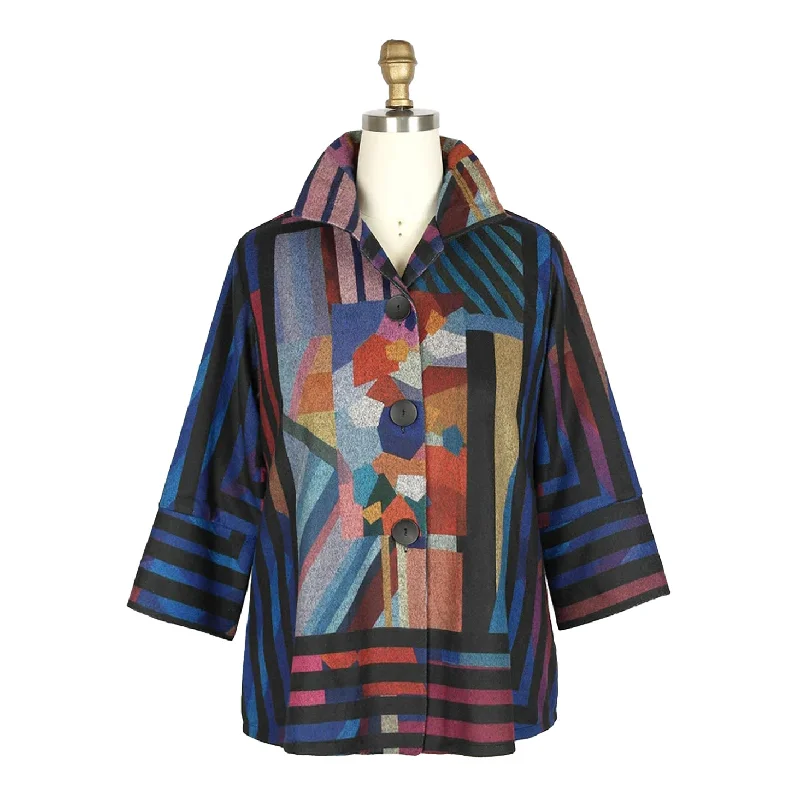 Damee Modern Art-Print Flannel Jacket in Multicolor - 4921