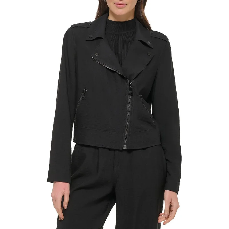 DKNY Womens Asymmetric Collared Motorcycle Jacket