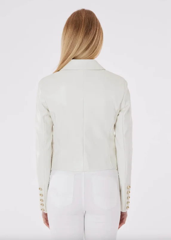 Double Breasted Vegan Leather Blazer - White