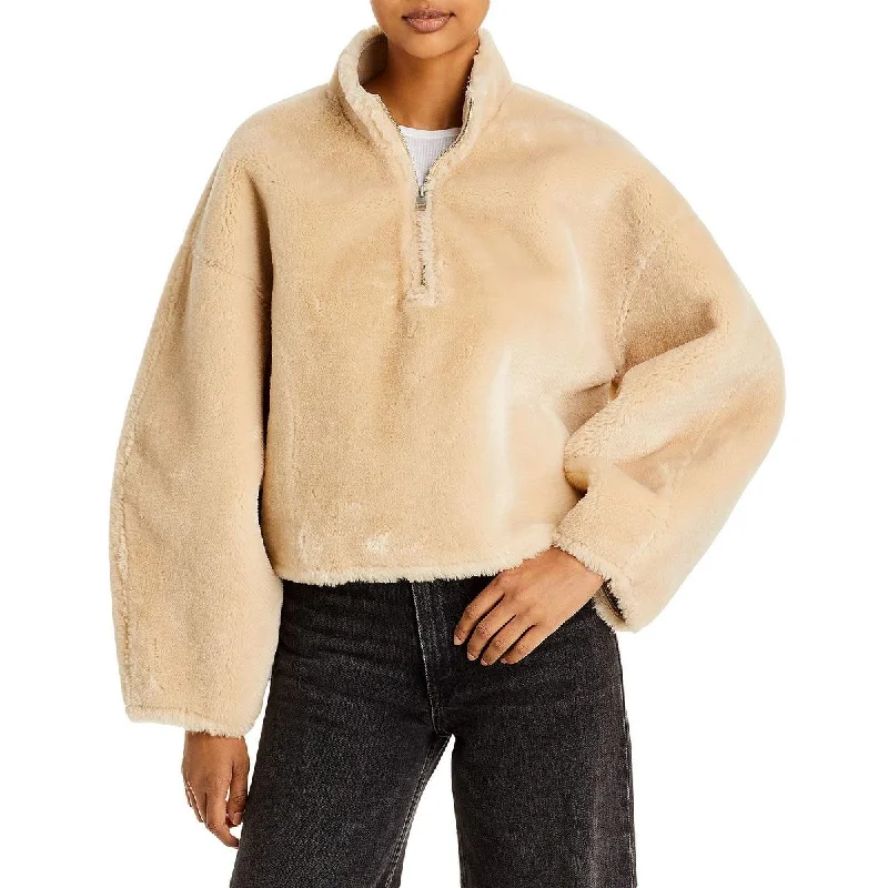 FRAME Womens Popover Long Sleeves Faux Fur Coat