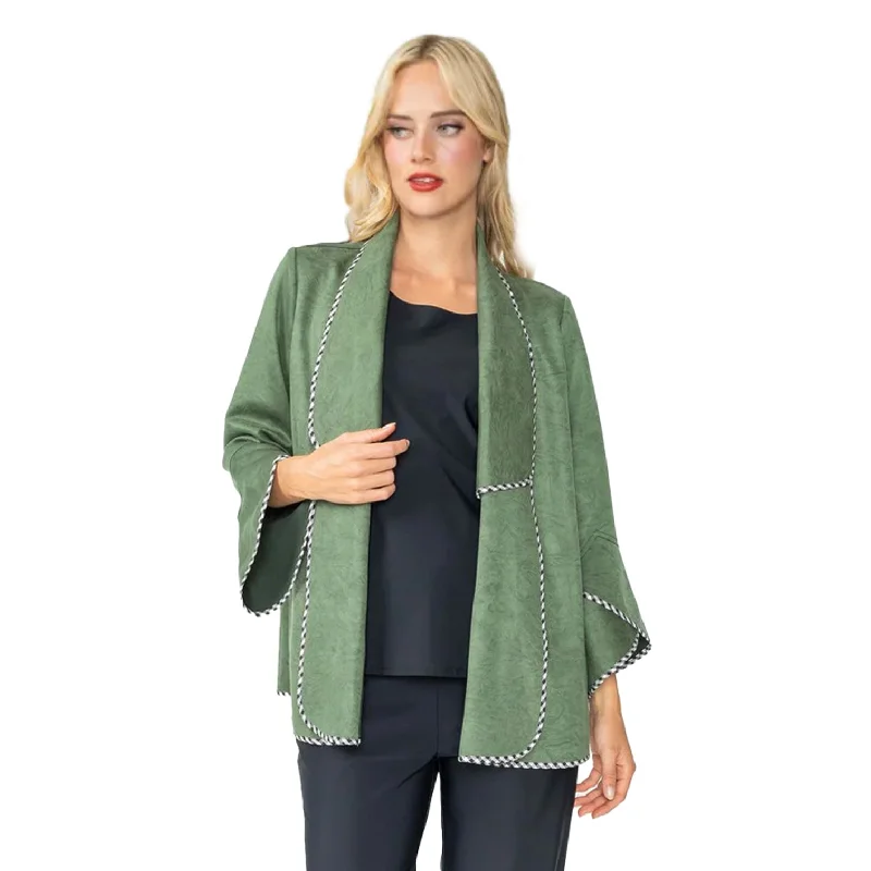 IC Collection Faux Suede Relaxed Open Front Jacket in Green - 6916J