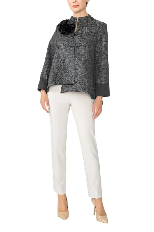 IC Collection Metallic Tweed Jacket W/ Rose Pin - 6687J