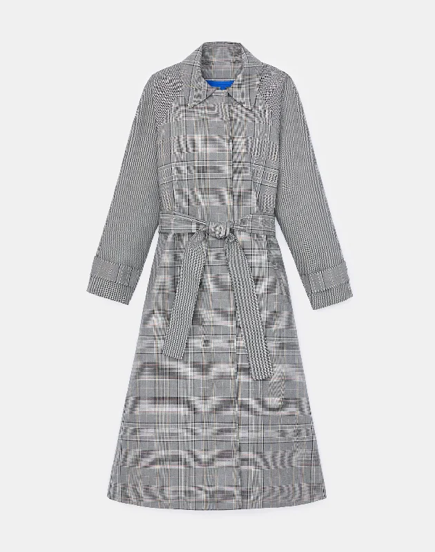 L148 Outdoor Double Face Houndstooth Plaid Trench