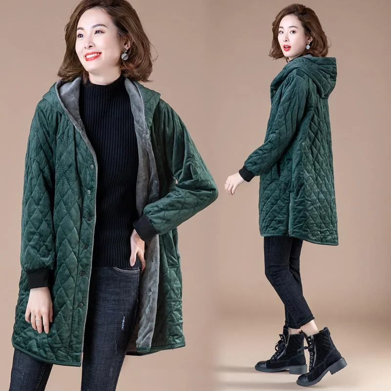 Long Velvet Padded Hooded Cotton Jacket