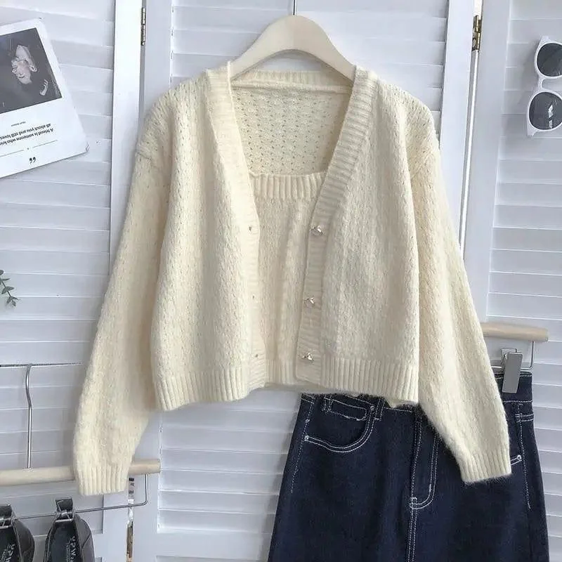 Loose Single-breasted V-neck Long-sleeved Knit Cardigan Is